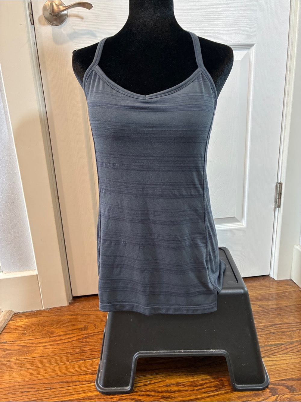 Athleta Charcoal Striped Slim-Strap Tank Top
